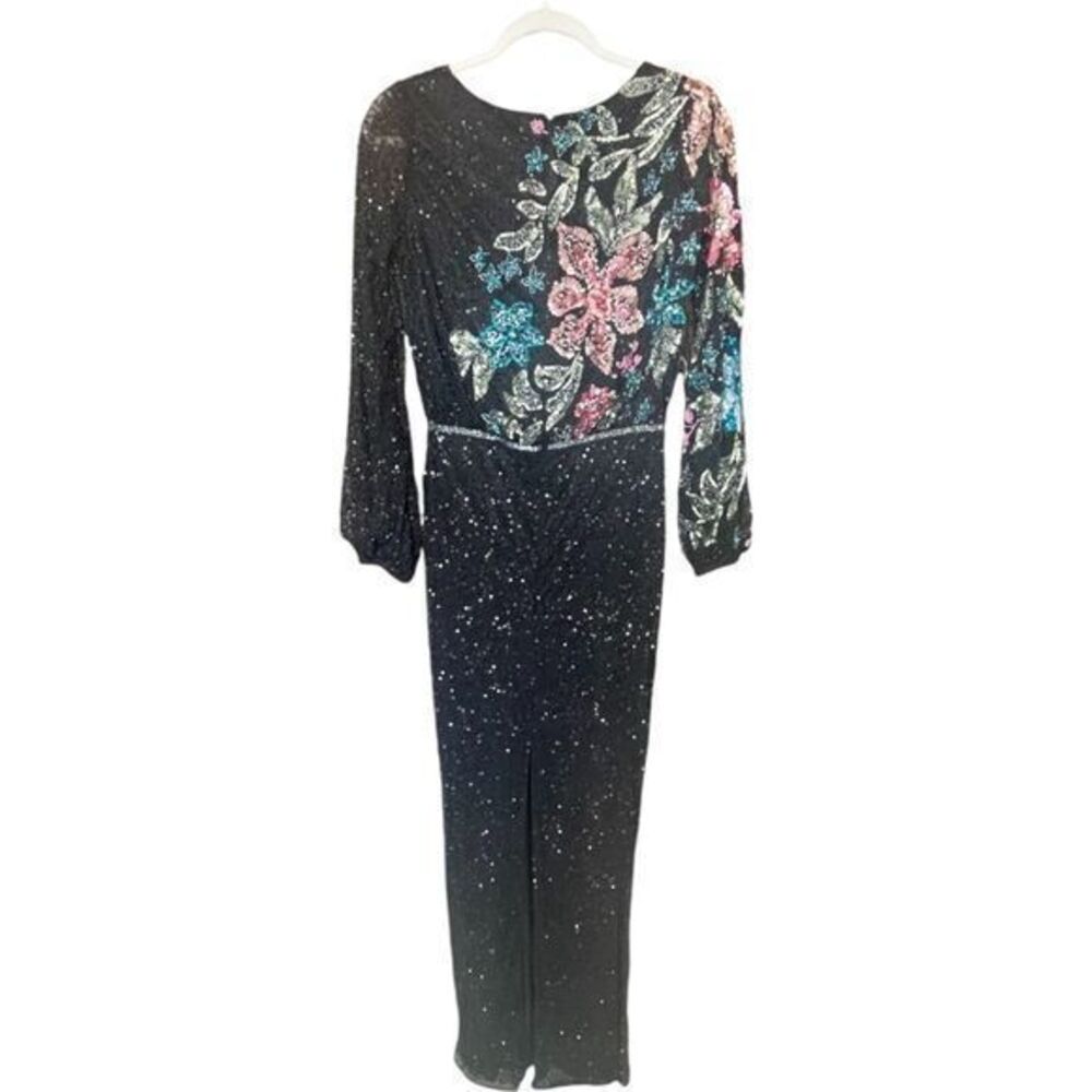 Mac Duggal 5615 Embellished Multi Color Floral High Neck Black Gown Size 4 - Picture 8 of 16